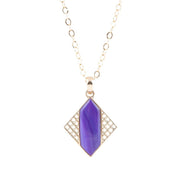 Motif Purple Agate and Golden Bronze Pendant Necklace