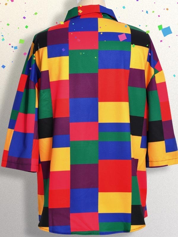 MULTI-COLORED PLAID BLOUSE WITH SHORT SLEEVES AND LOOSE FIT
