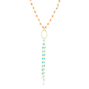Multi Stone Orange Coral Golden Y-Neck