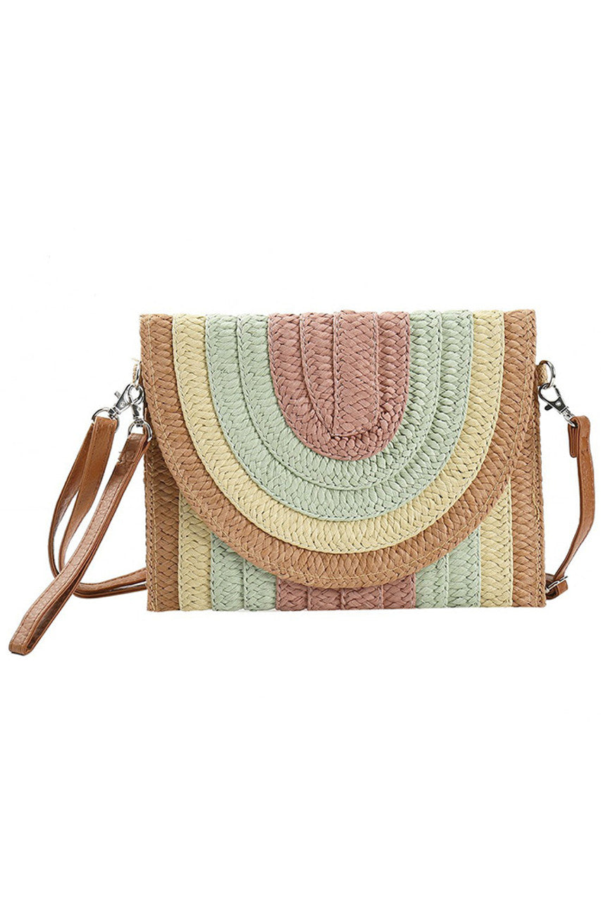Multicolor Striped Straw Clutch Crossbody Bag