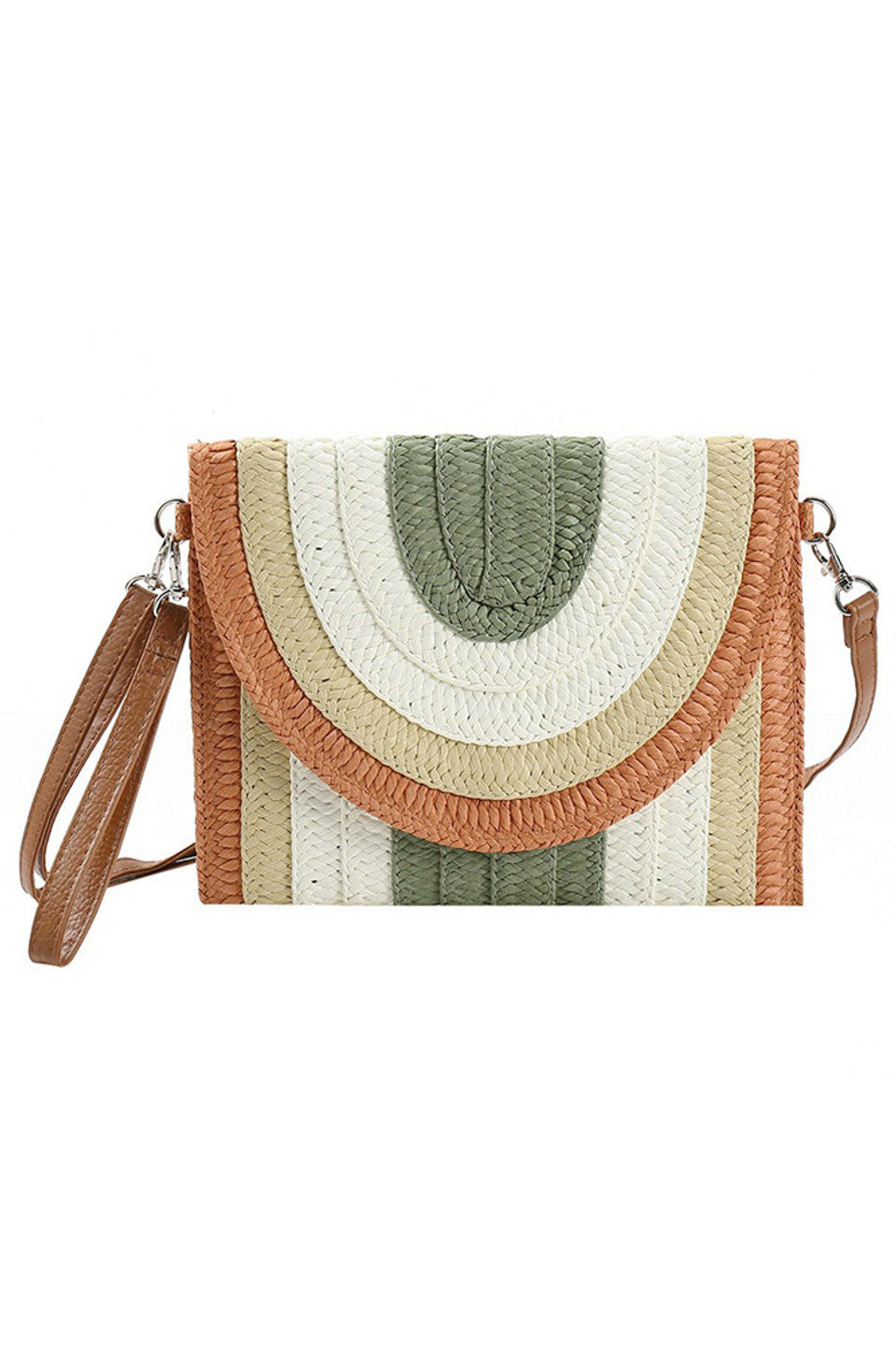 Multicolor Striped Straw Clutch Crossbody Bag