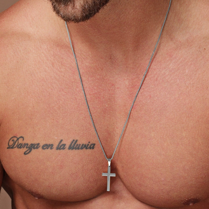MUSCULAR TORSO FIGURE WITH TATTOOS AND CROSS NECKLACE CROSS CHAIN SOLUTION