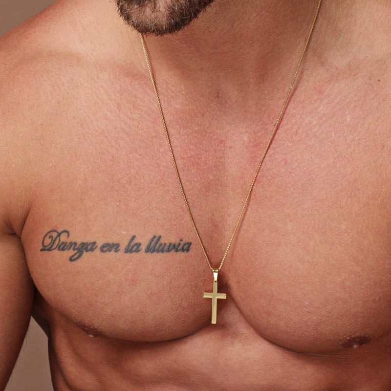 MUSCULAR TORSO FIGURE WITH TATTOOS AND CROSS NECKLACE CROSS CHAIN SOLUTION