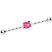 14G Pink Faux Opal Kitty Cat Whiskers Industrial Barbell 38mm