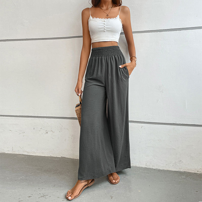 New casual solid color flared wide-leg pants - Closther