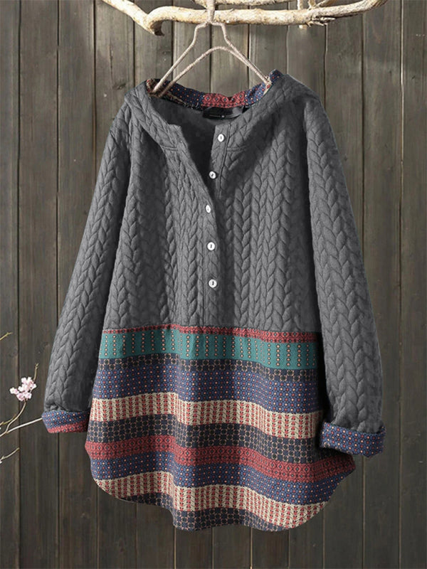 National Style Long Sleeve Medium Length Coat - Grey / S