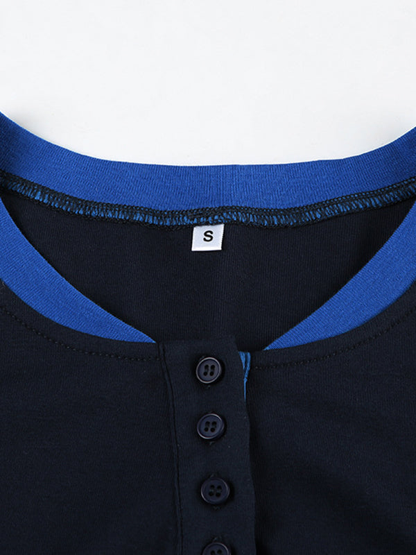 NAVY AND BLUE LONG-SLEEVED TOP WITH COLOR BLOCK DESIGN