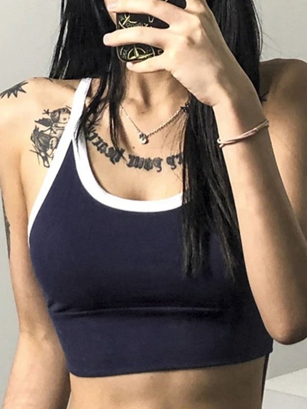 NAVY AND WHITE CROP TOP - CONTRAST COLOR CROP CAMI