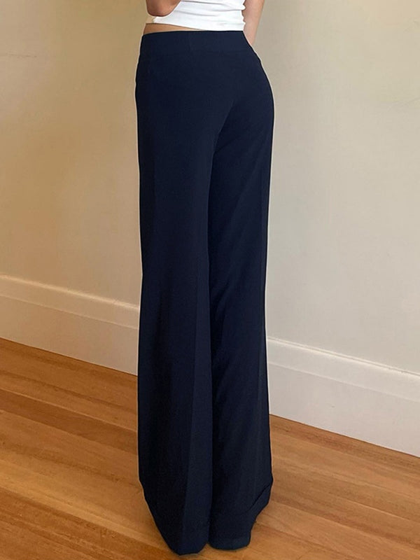 NAVY BLUE FLARED TROUSERS FOR VERSATILE RELAXED-FIT STREET STYLE