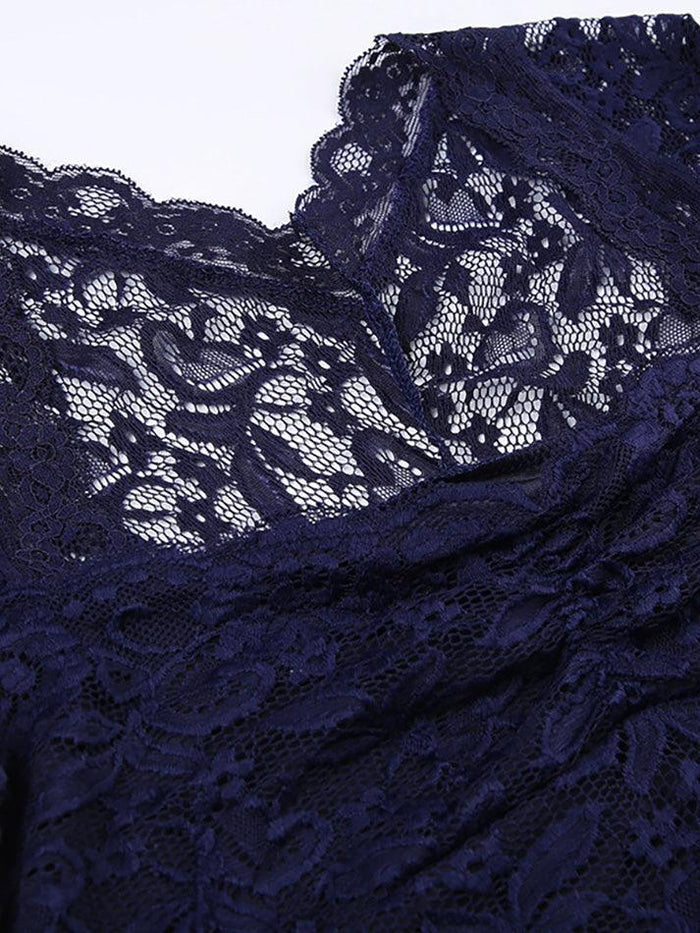 NAVY BLUE LACE TOP SHORT SLEEVE TEE LOOSE FIT