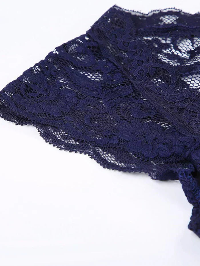 NAVY BLUE LACE TOP SHORT SLEEVE TEE LOOSE FIT