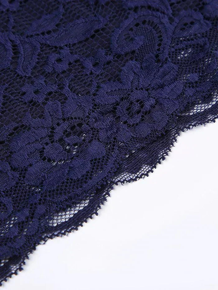 NAVY BLUE LACE TOP SHORT SLEEVE TEE LOOSE FIT