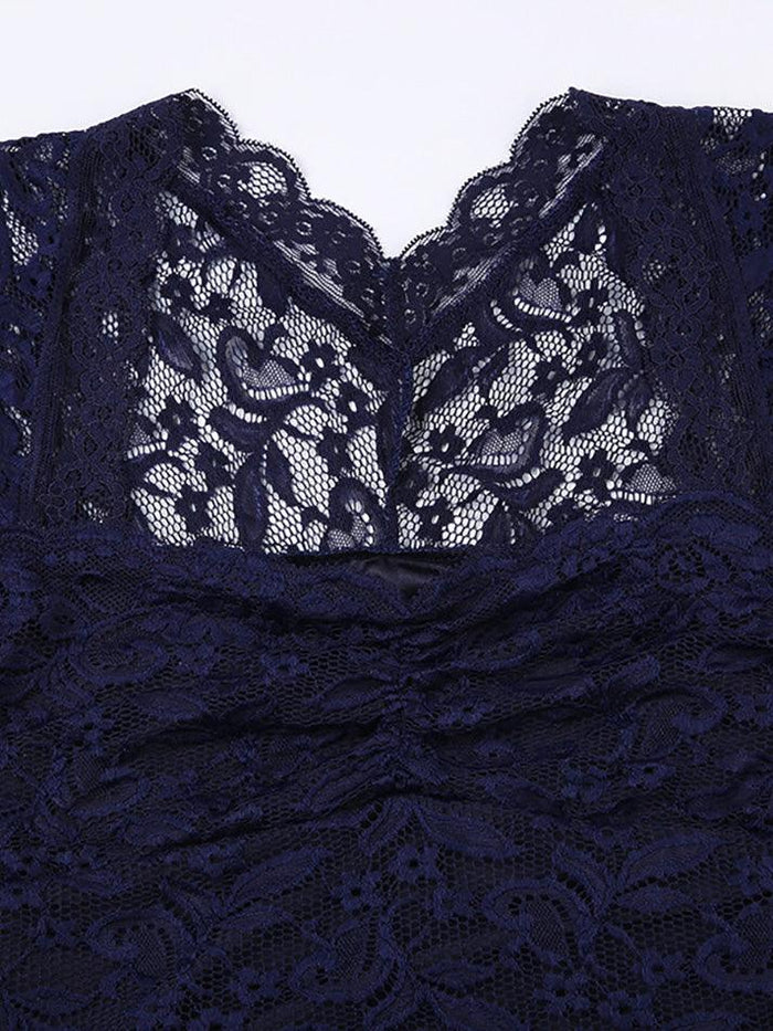 NAVY BLUE LACE TOP SHORT SLEEVE TEE LOOSE FIT