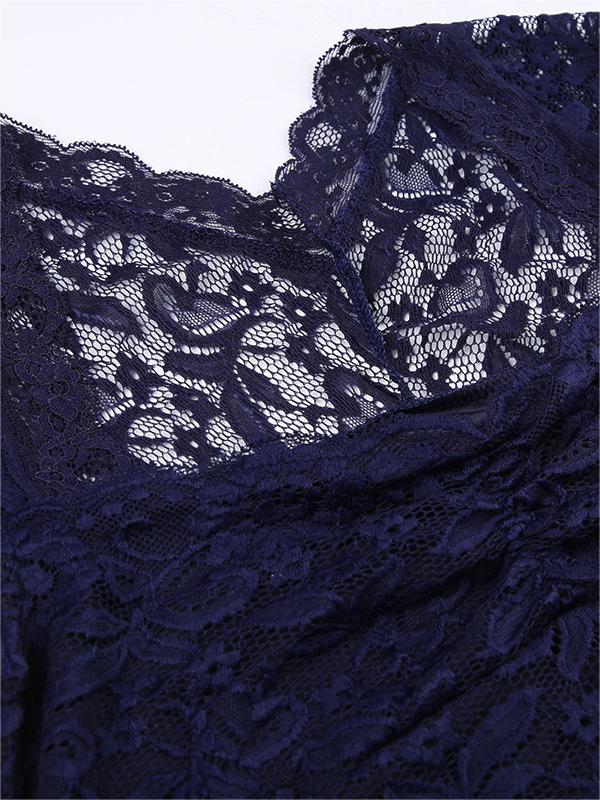 NAVY BLUE LACE TOP WITH SHORT SLEEVES, DARK BLUE LACE DESIGN