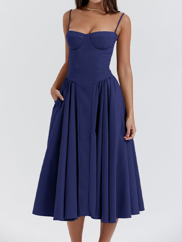 NAVY BLUE MIDI DRESS CHIC SLIM FIT DESIGN
