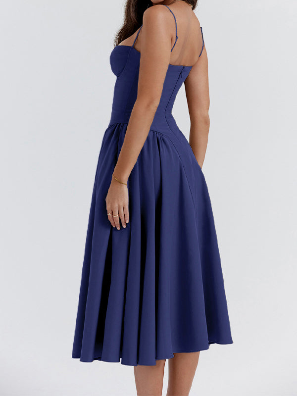 NAVY BLUE MIDI DRESS WITH VINTAGE CAMI STYLE ELEMENTS