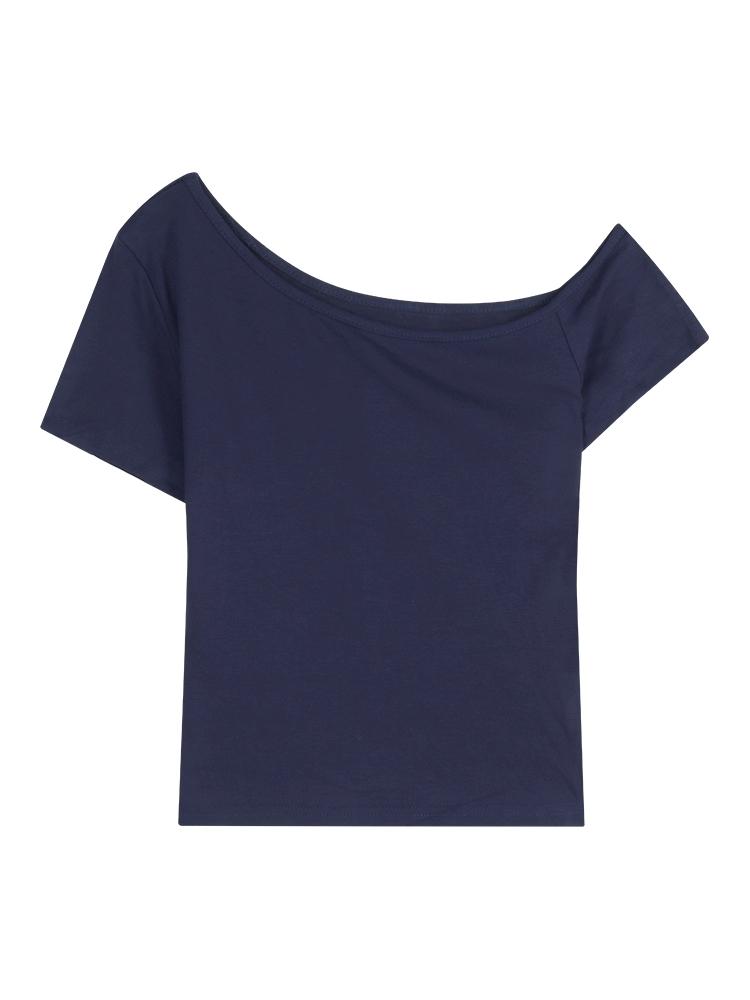 NAVY BLUE OFF-THE-SHOULDER TOP AND BLACK SHORTS IRREGULAR SHOULDER DESIGN