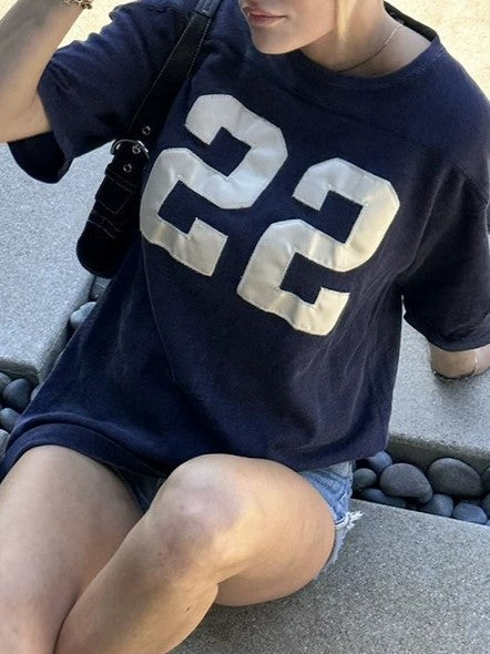 NAVY BLUE SHORT SLEEVE JERSEY WITH WHITE 22 DIGITAL PRINT