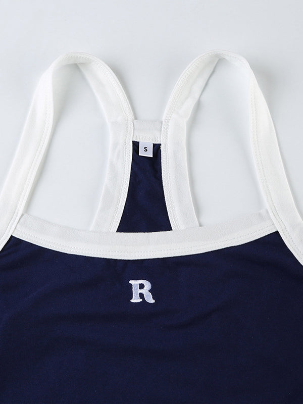 NAVY BLUE SLIM FIT CASUAL TANK TOP WITH WHITE TRIM