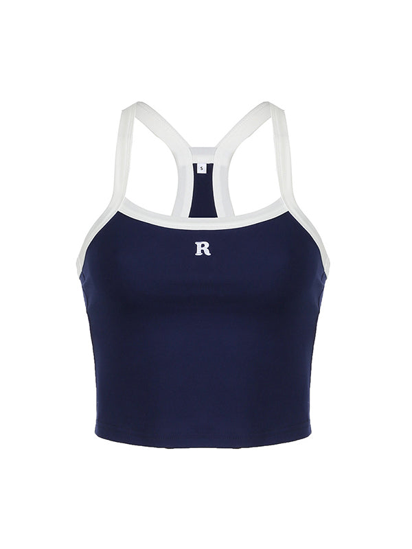 NAVY BLUE SLIM FIT CASUAL TANK TOP WITH WHITE TRIM