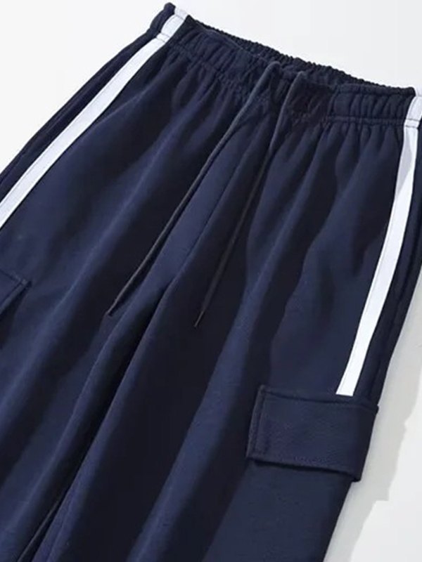 NAVY BLUE SWEATPANTS WITH WHITE STRIPES - RETRO GIRLS LOOSE FIT