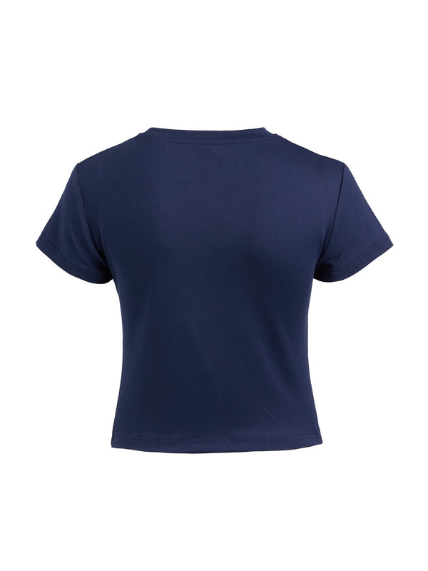 NAVY BLUE T-SHIRT WITH RHINESTONE CROSS DESIGN - PUNK CROSS RHINESTONE
