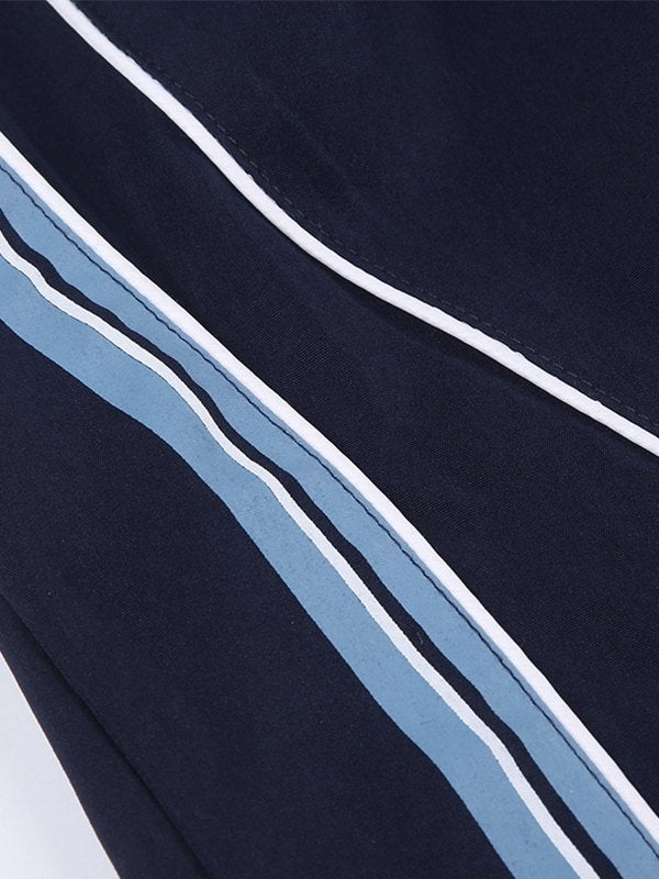 NAVY BLUE TRACK PANTS WITH STRIPES - LOOSE FIT NAVY BLUE RETRO STYLE