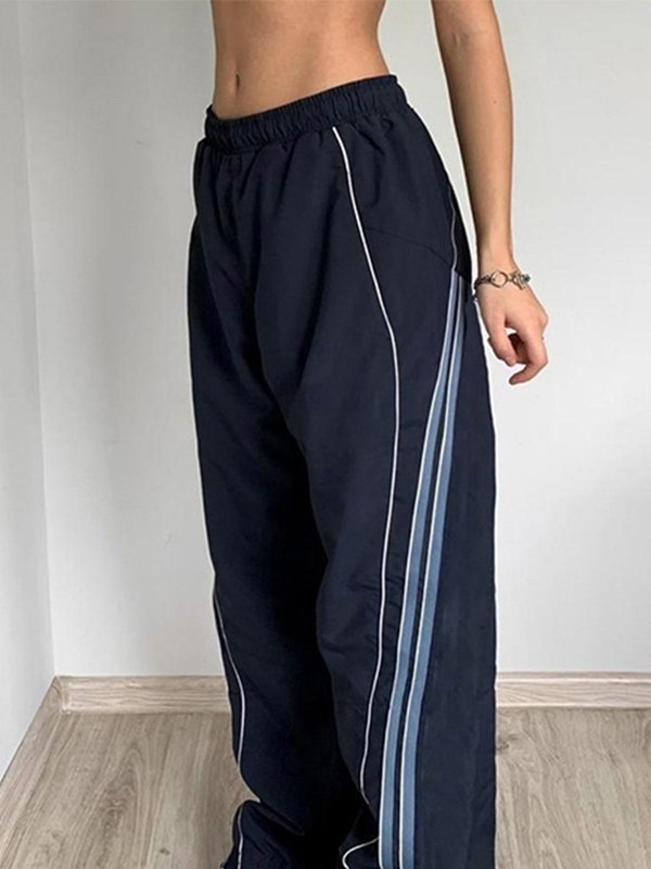 NAVY BLUE TRACK PANTS WITH STRIPES - LOOSE FIT NAVY BLUE RETRO STYLE
