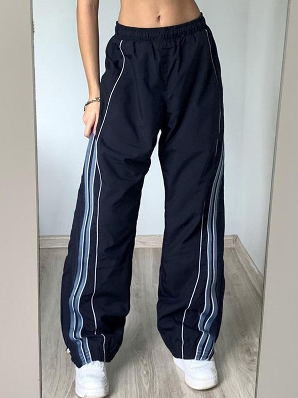NAVY BLUE TRACK PANTS WITH STRIPES - LOOSE FIT NAVY BLUE RETRO STYLE