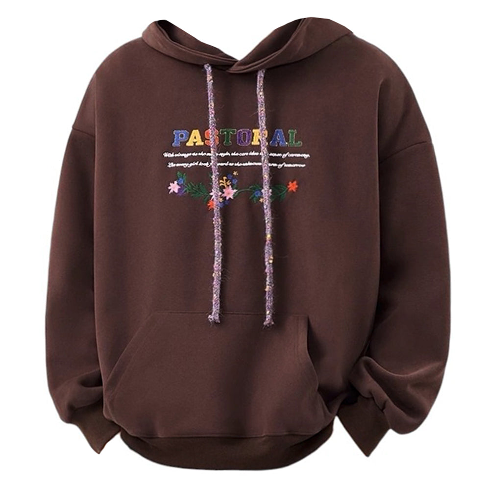NAVY FLORAL EMBROIDERED INDIE HOODIE PASTORAL PRINT