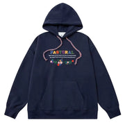 NAVY FLORAL EMBROIDERED INDIE HOODIE PASTORAL PRINT