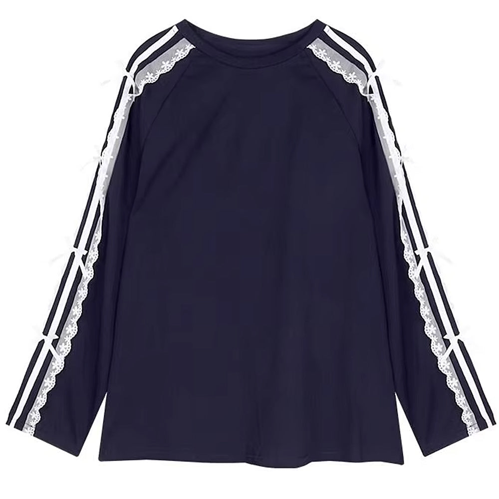 NAVY LACE LONG SLEEVE SHIRT CONTEMPORARY FASHION