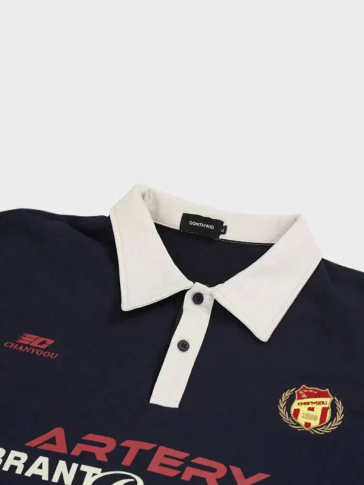 NAVY LONG-SLEEVE SHIRT UNISEX VINTAGE COTTON LONG-SLEEVE SHIRT