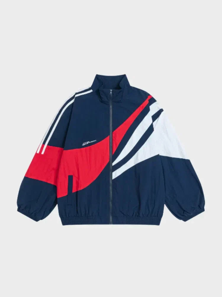 NAVY RED WHITE TRACK JACKET UNISEX OVERSIZED VINTAGE