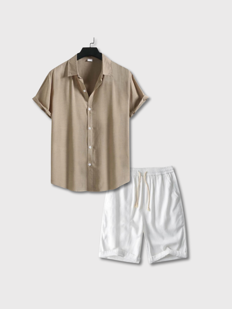 NAVY SHORT-SLEEVED SHIRT AND WHITE SHORTS SUMMER SET PERFECT FIT