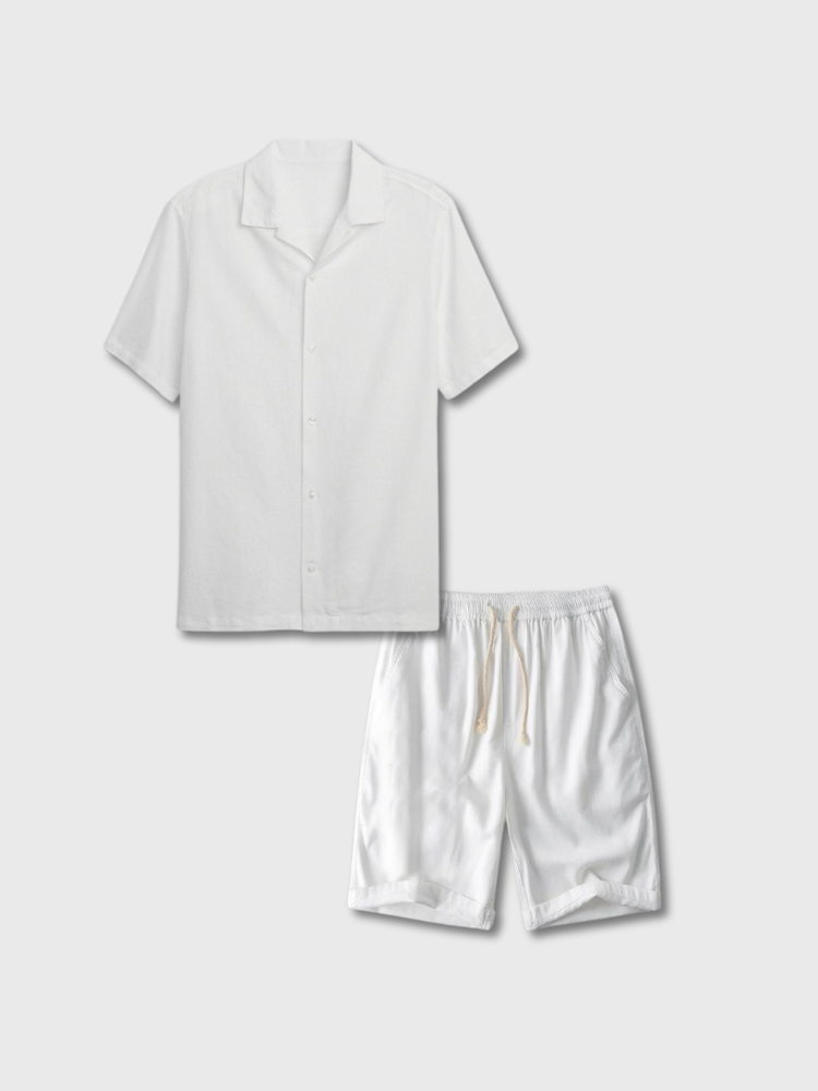 NAVY SHORT-SLEEVED SHIRT AND WHITE SHORTS SUMMER SET PERFECT FIT