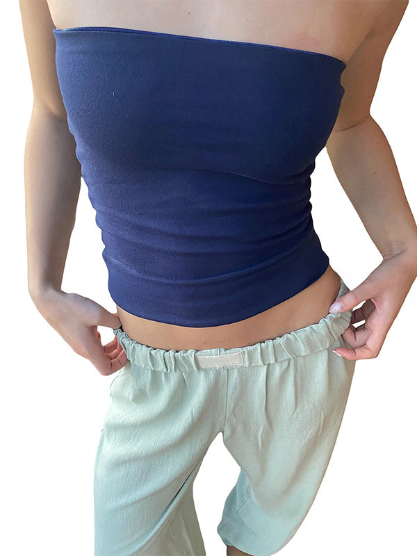 NAVY TUBE TOP AND LIGHT GREEN CAPRI PANTS SLIM FIT VINTAGE SET