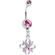 Pink CZ Gem Fashionable Framework Twist Dangle Belly Ring