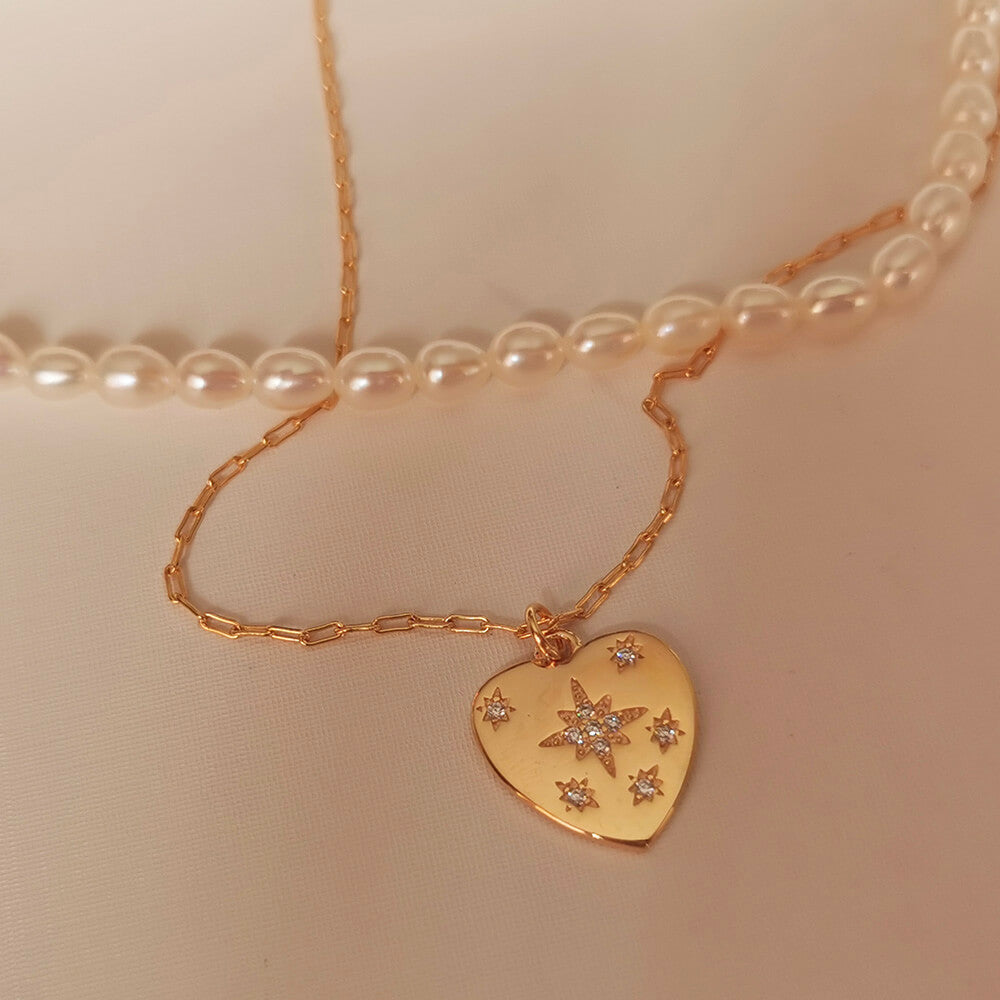 NECKLACE GOLD HEART COIN LAYERED PENDANT