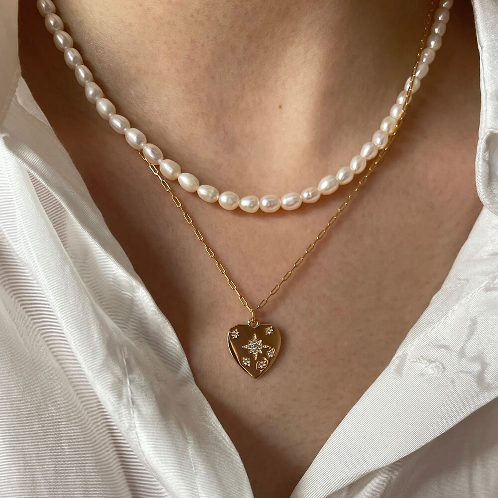 NECKLACE GOLD HEART COIN LAYERED PENDANT