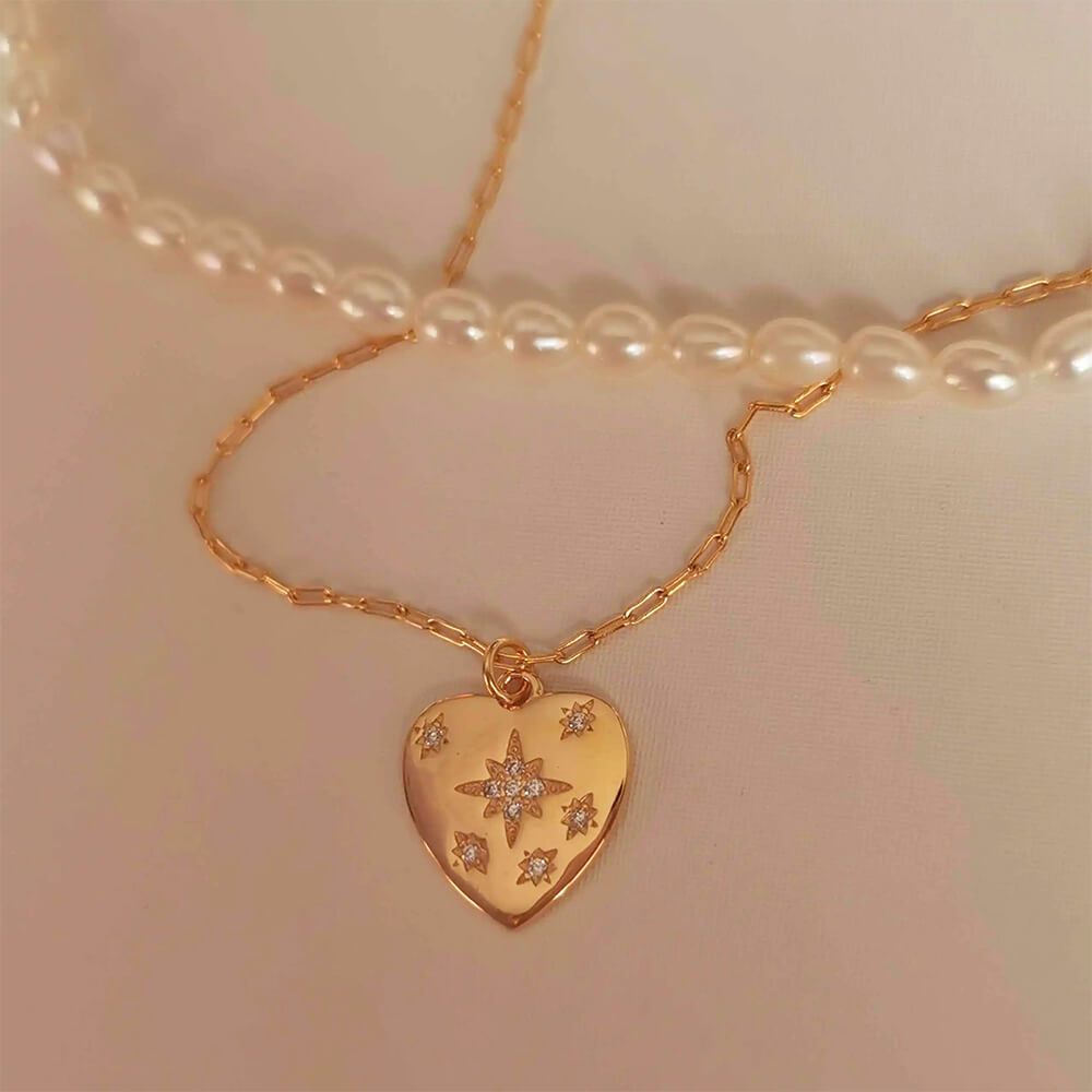 NECKLACE GOLD HEART COIN LAYERED PENDANT