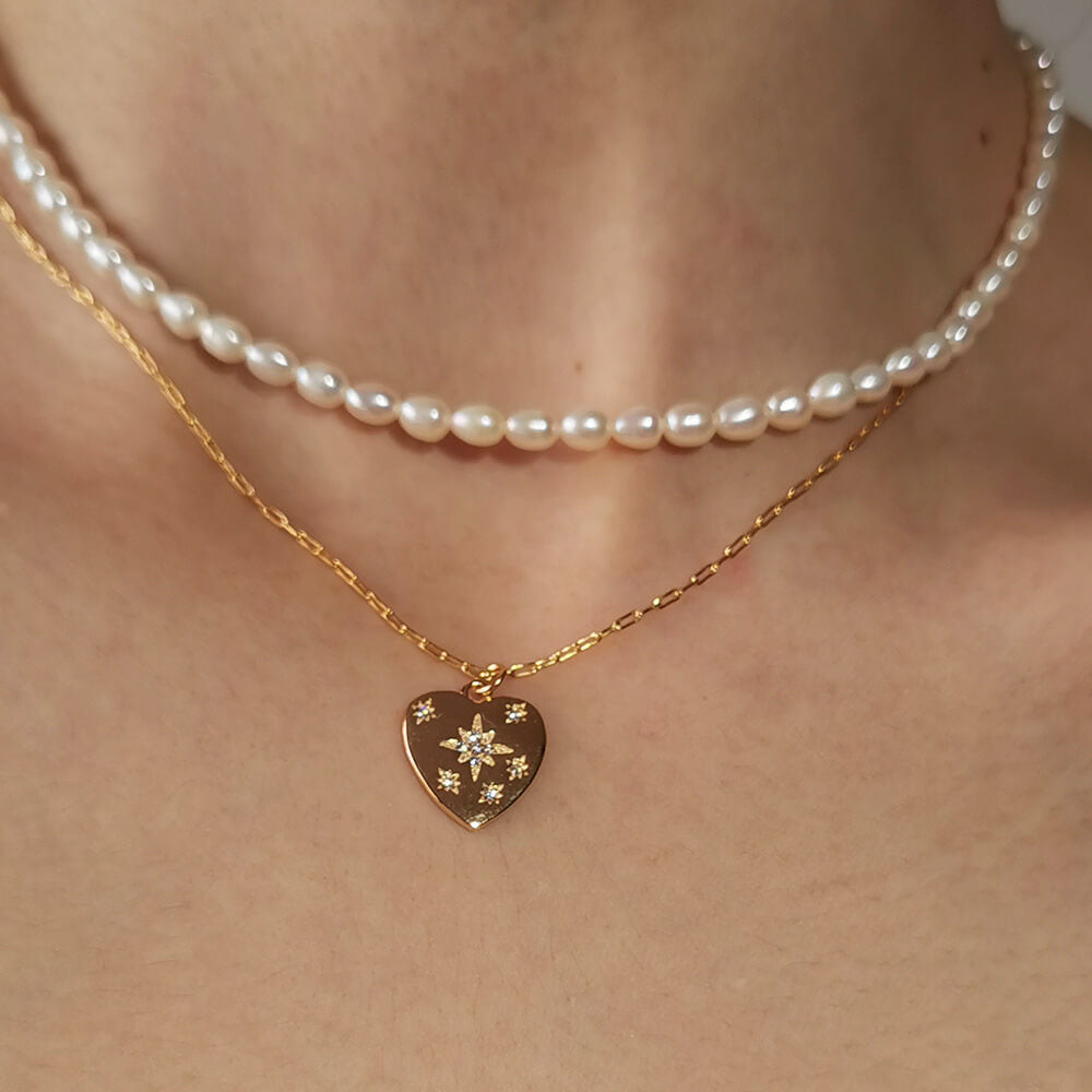 NECKLACE GOLD HEART COIN LAYERED PENDANT