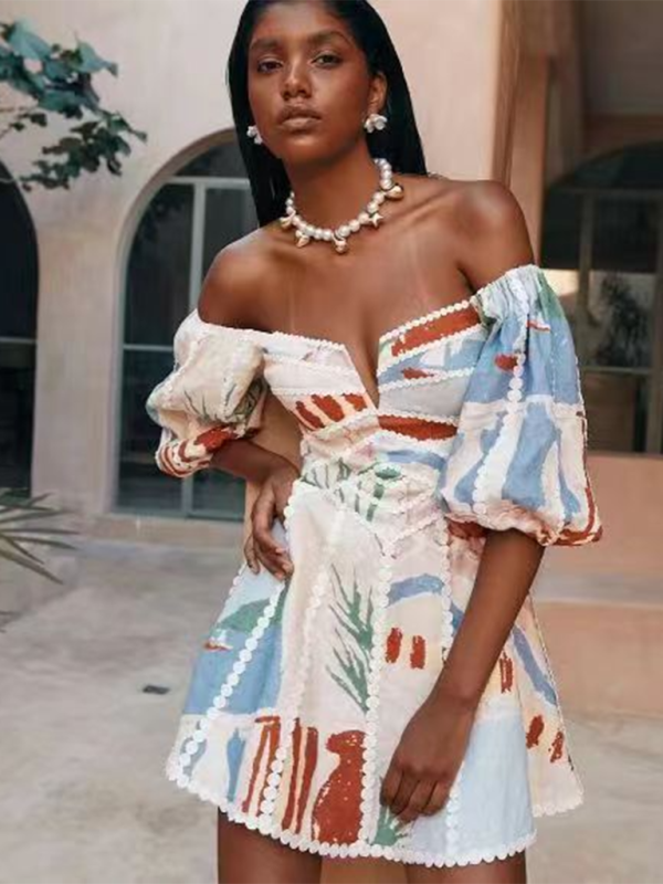 New arrival three-dimensional lace short-sleeved dress - Clear blue / S