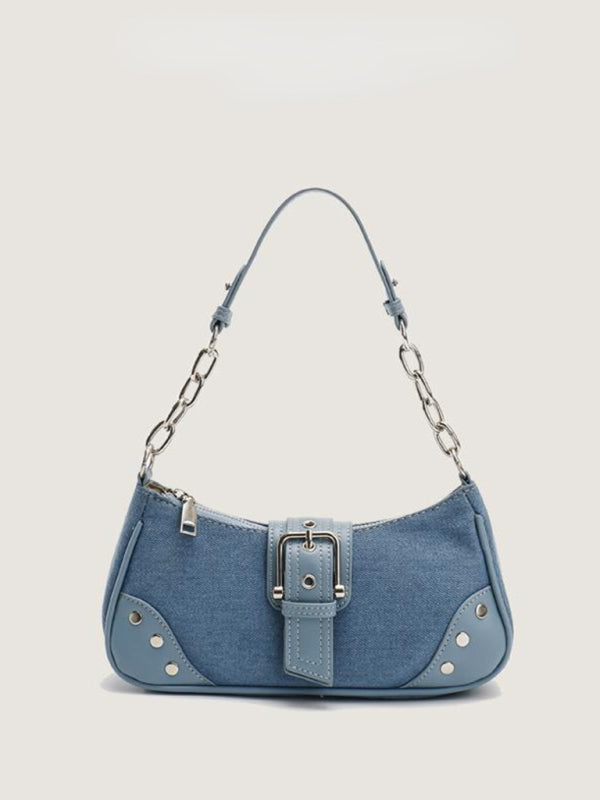 New bag niche texture baguette bag retro armpit bag - Blue / F