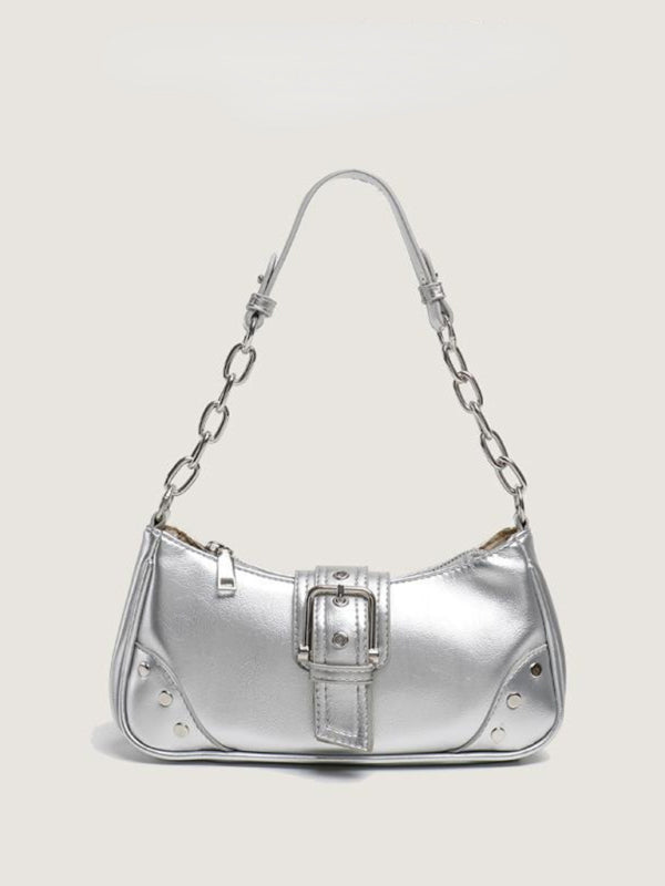 New bag niche texture baguette bag retro armpit bag - Silver grey / F