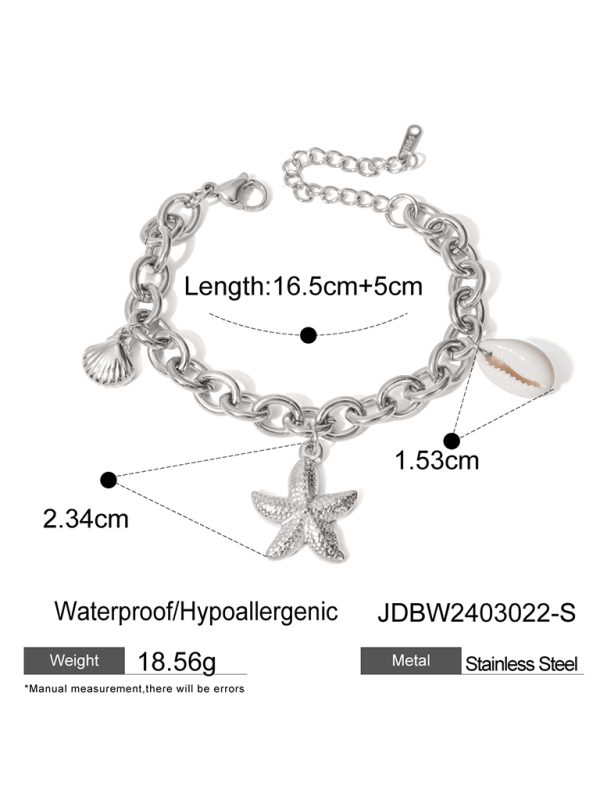 New beach style ocean starfish pearl shell conch bracelet jewelry - Silver / FREESIZE