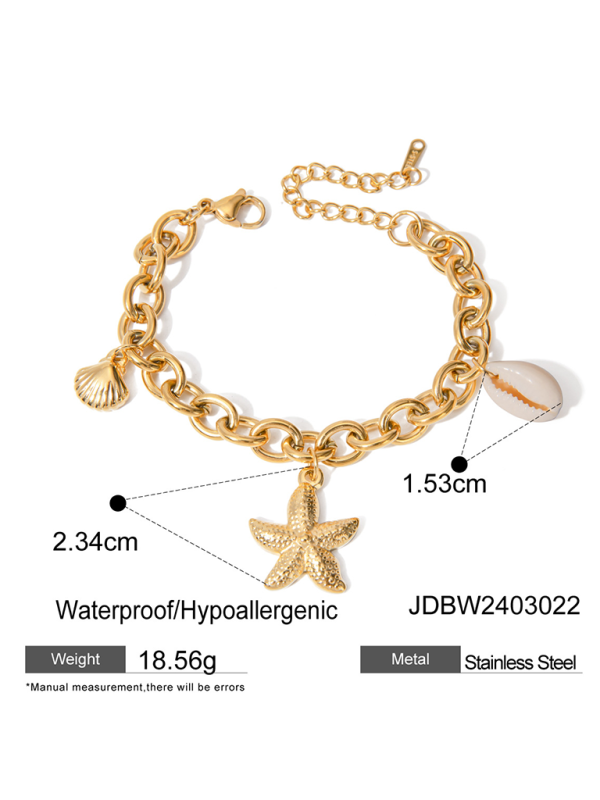 New beach style ocean starfish pearl shell conch bracelet jewelry - Golden / FREESIZE