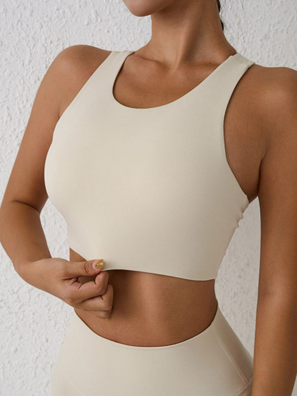 New beautiful back sports bra shock-proof yoga running high-intensity sports vest - White / S