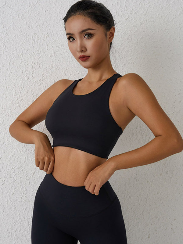 New beautiful back sports bra shock-proof yoga running high-intensity sports vest - Black / S
