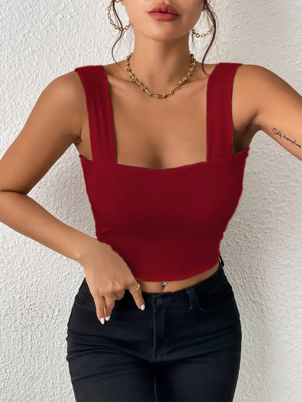 New camisole wide shoulder strap sexy slim hot girl sleeveless top - Wine Red / XS